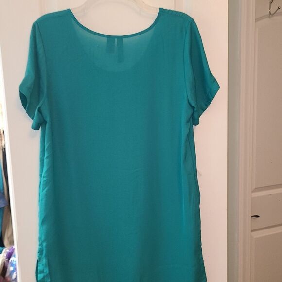 Fun & Flirt Teal Sheer Tunic Blouse - Picture 3 of 7
